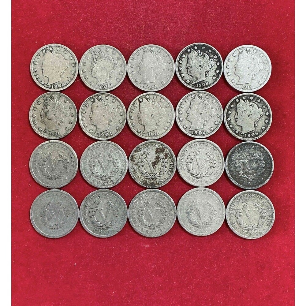 RARE! Antique Liberty Head “V” Nickel Lot 20 U.S. Coins (1901-1911) - All Dated